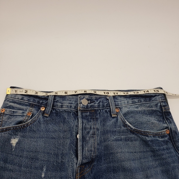 Levis women US 28 x 27 multicolor blue jeans 501 button fly patchwork raw hem - Picture 12 of 15
